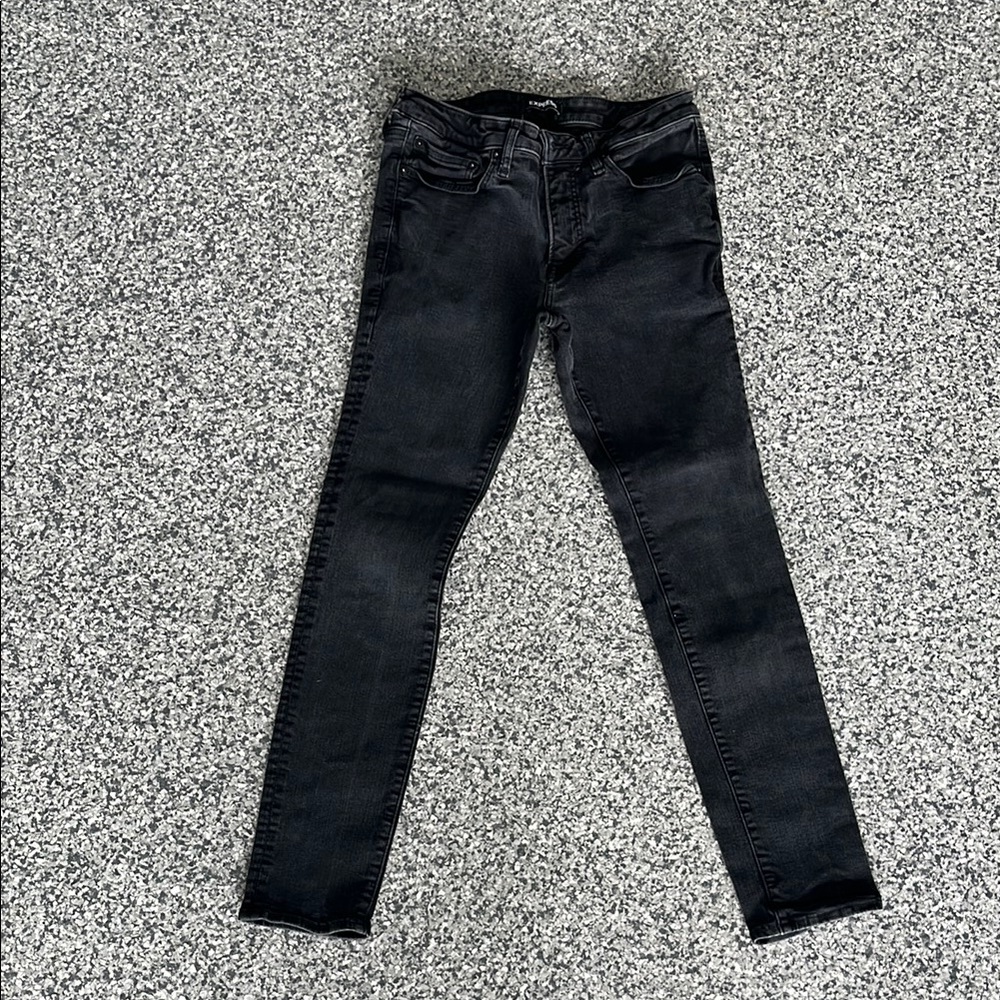 Express Black Skinny Jeans with Knee Distressing